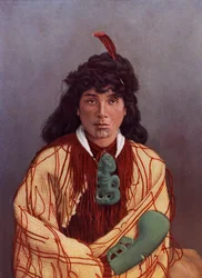 Portrett av en ung maorikvinne, Susan Rotorua, ca. 1890 (litho i farge etter et albumtrykk)